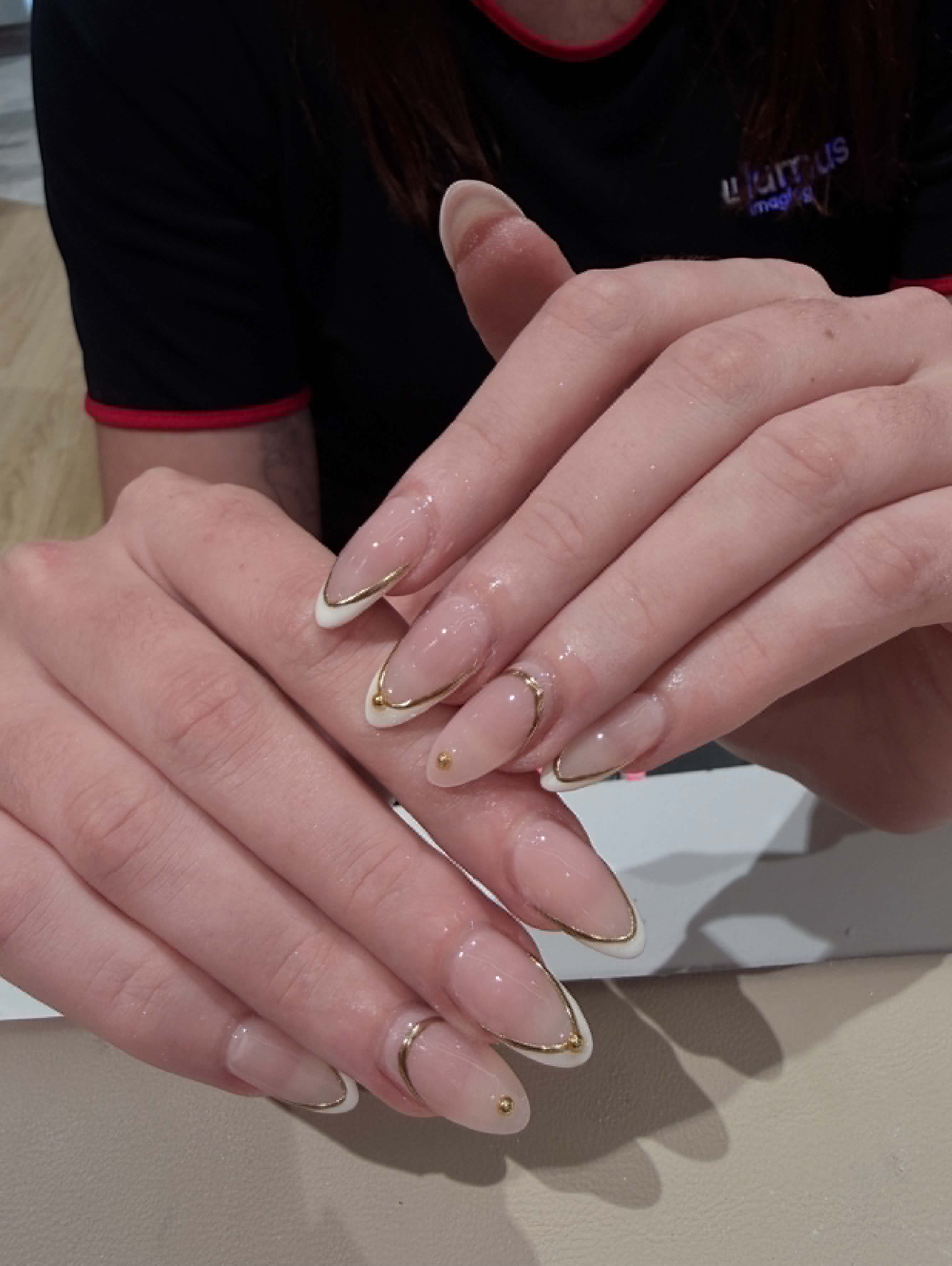 White french tips with gold outline — Caitlyn Nails